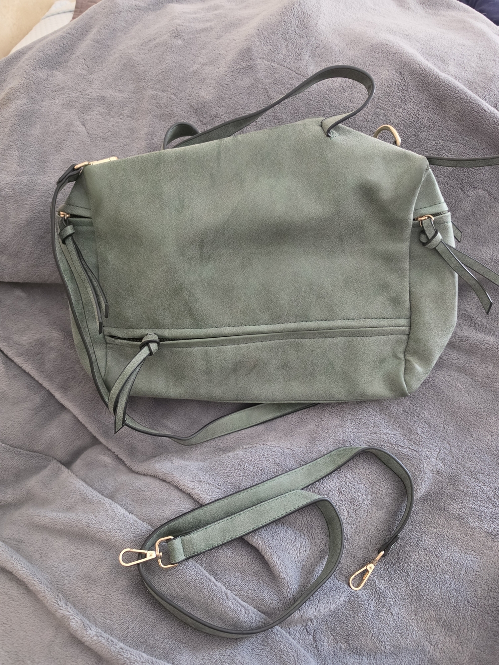 Faux Suede Crossbody Bag in Sage Green